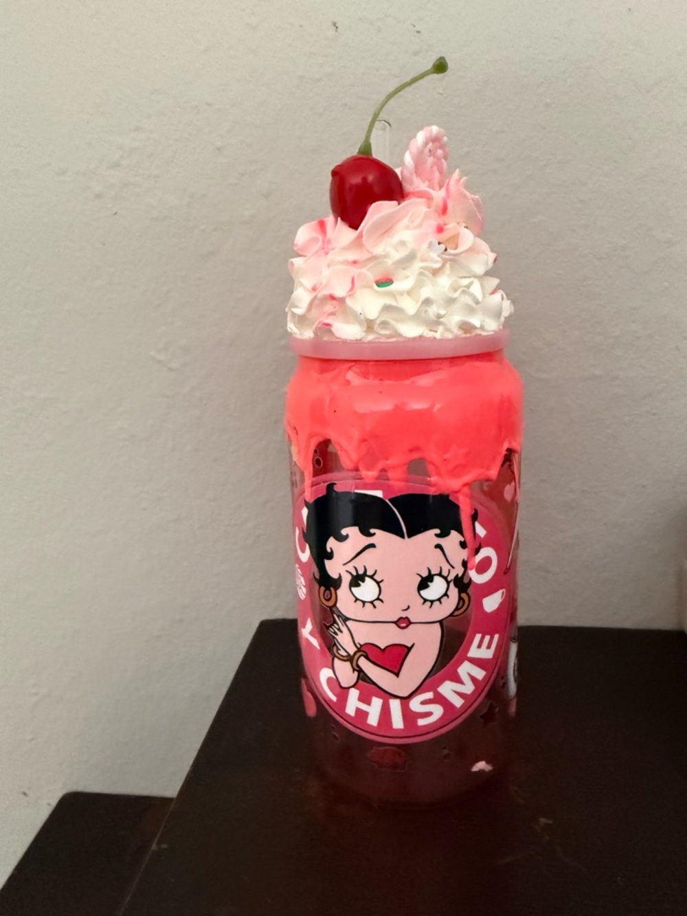 Betty Boop Chisme Starbucks upcycled tumbler with whipped cream lid handmade
